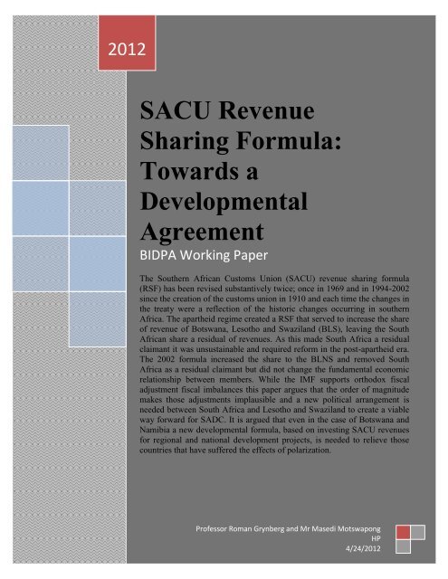 SACU Revenue Sharing Formula - the University of Mauritius