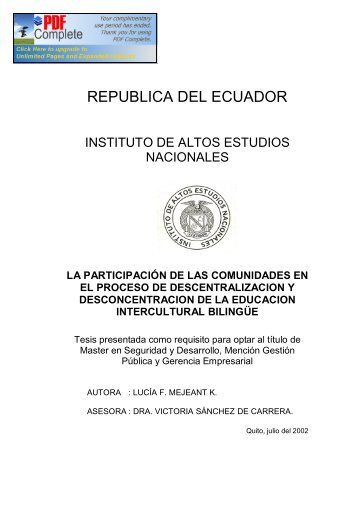 republica del ecuador - Repositorio Digital IAEN - Instituto de Altos ...