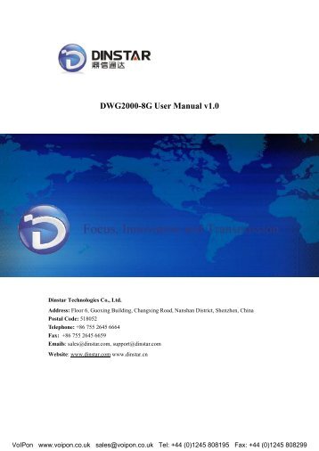 Dinstar DWG2008 User Manual (PDF) - VoIPon Solutions