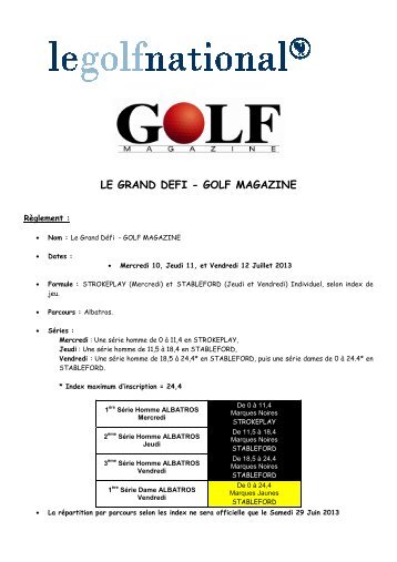 Règlement Grand Défi Golf Magazine 2013