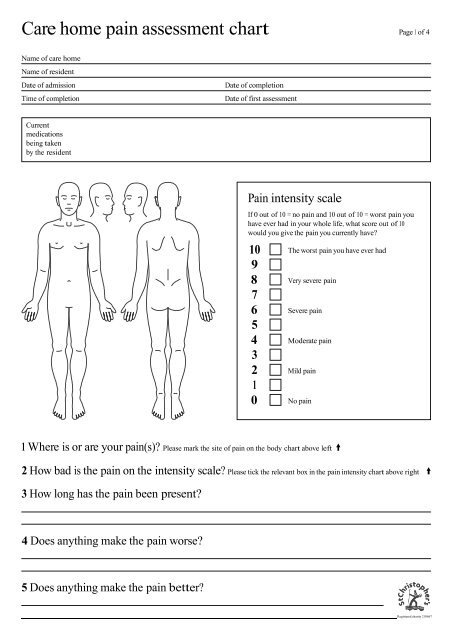 Care home pain assessment chart