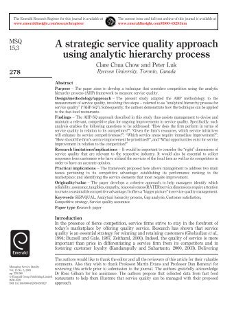 A strategic service quality approach using analytic hierarchy process