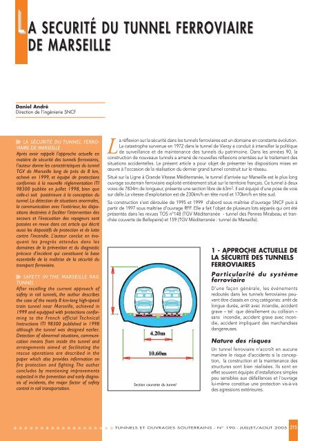 A SECURITÉ DU TUNNEL FERROVIAIRE DE MARSEILLE - AFTES