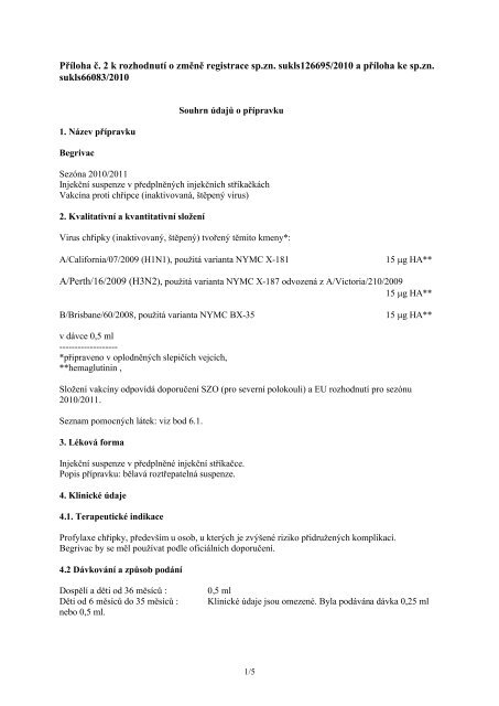 SPC begrivac 126695-10 - Vakcíny a Očkování