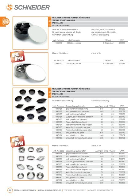 Metall-Backformen Metal baking moulds - Schneider GmbH