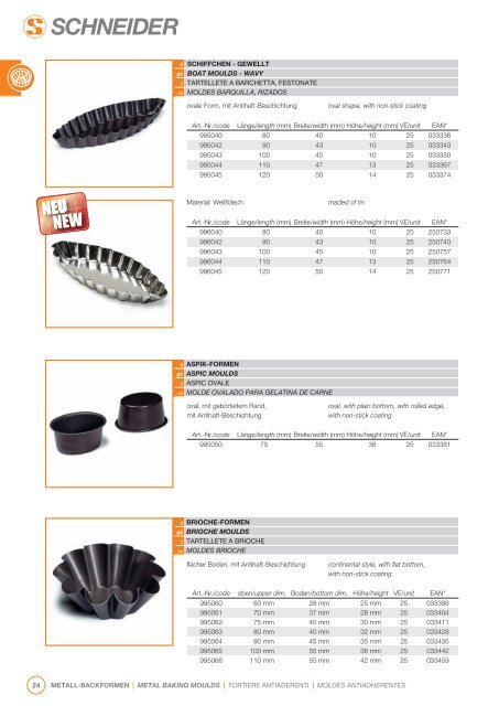 Metall-Backformen Metal baking moulds - Schneider GmbH