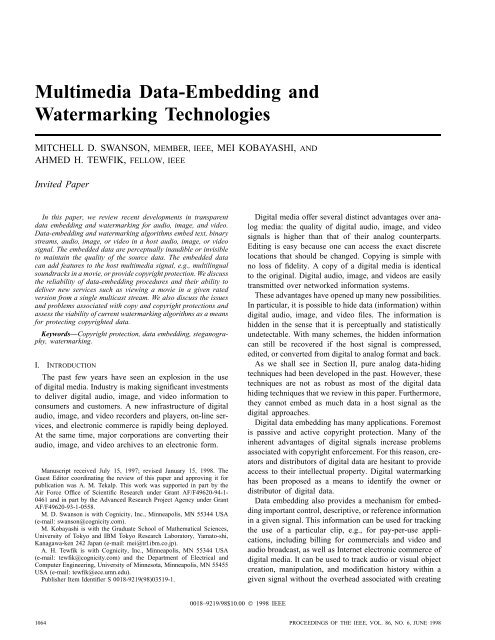 Multimedia Data-embedding And Watermarking Technologies ...