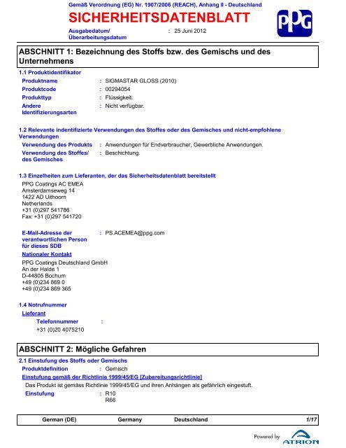 SICHERHEITSDATENBLATT - Sigma Coatings