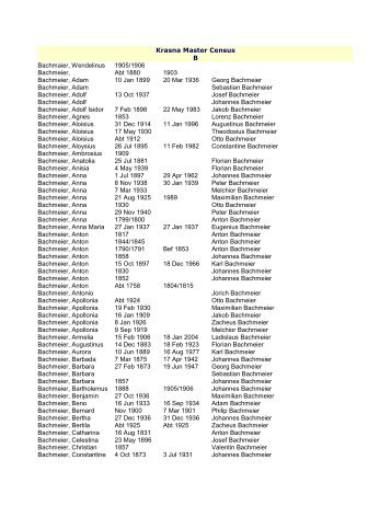 Krasna Master Census B Bachmaier, Wendelinus 1905/1906 ...