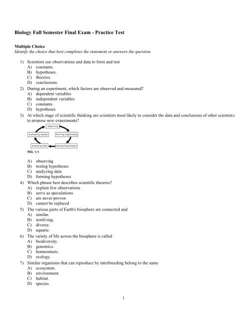 ExamView - Fall Semester Final Exam Practice Test.tst - Biology