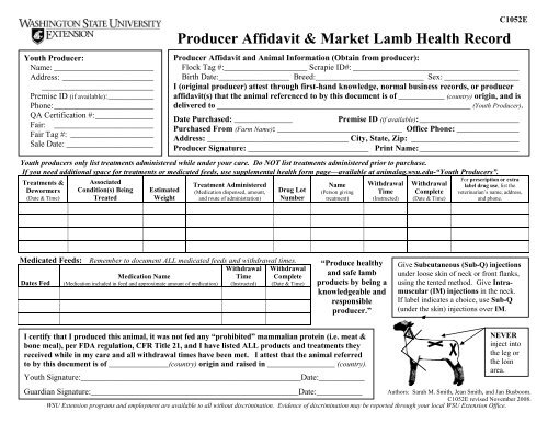 Producer Affidavit & Market Lamb Health Record - 4-H Youth ...