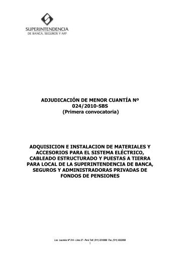 AVISO DE CONVOCATORIA - Superintendencia de Banca y Seguros