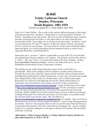 Trinity Lutheran Church Dundee, Wisconsin Death ... - Campbellsport