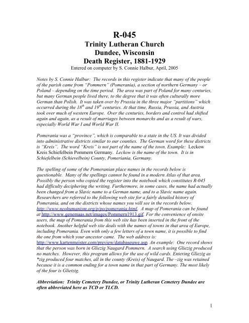 Trinity Lutheran Church Dundee, Wisconsin Death ... - Campbellsport