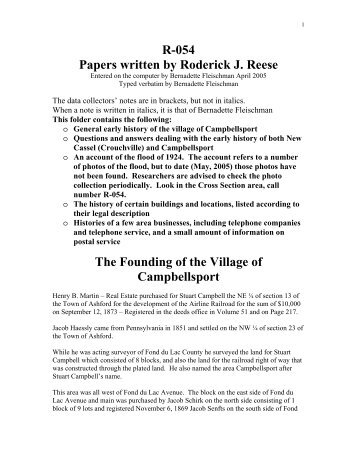 The history of the Village of Campbellsport