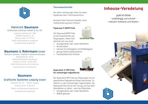 Inhouse-Veredelung - Baumann & Rohrmann GmbH