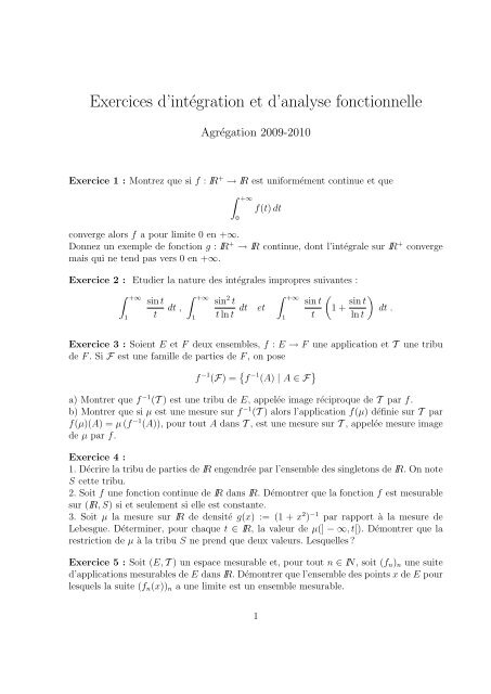 Exercices d'intÃƒÂ©gration et d'analyse fonctionnelle - LMPT