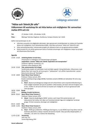 Agenda för Hälsoteknikmöte BTH & LIU - Tobias C. Larsson