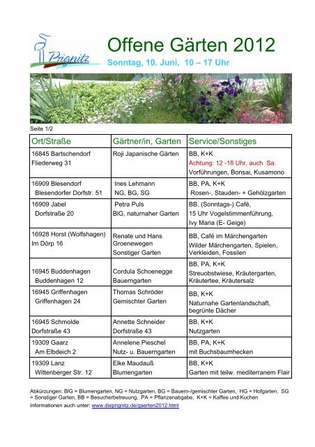 Offene Gärten 2012 Die Prignitz