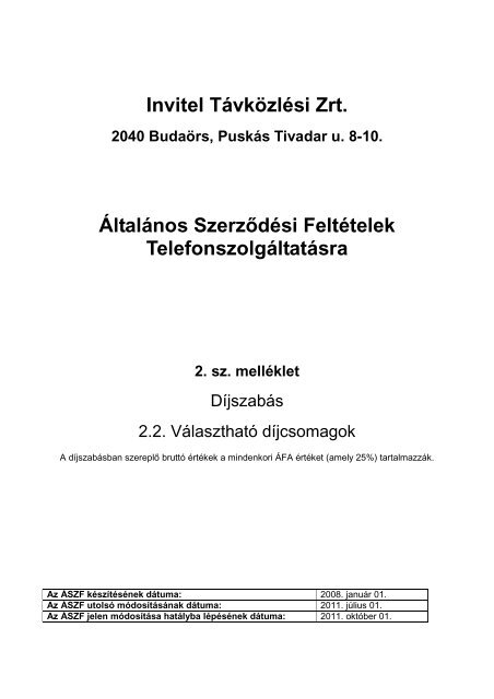 Invitel Távközlési Zrt. Általános Szerződési Feltételek ...