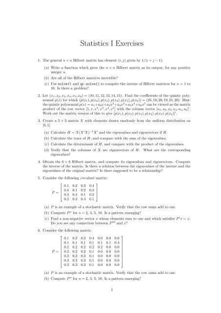 Statistics I Exercises