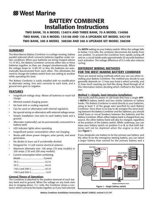 BATTERY COMBINER Installation Instructions - West Marine
