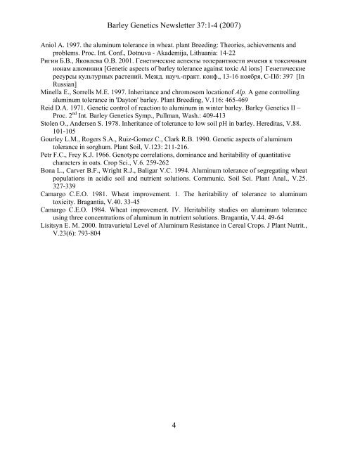 BARLEY GENETICS NEWSLETTER - GrainGenes - US Department ...