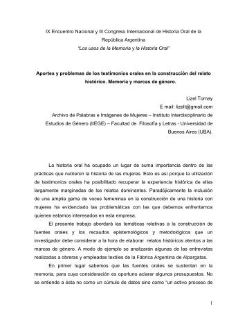 Aportes y problemas de los testimonios orales en la construcciÃ³n ...