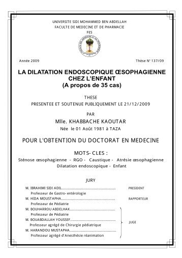 LA DILATATION ENDOSCOPIQUE ÅSOPHAGIENNE ... - Toubkal