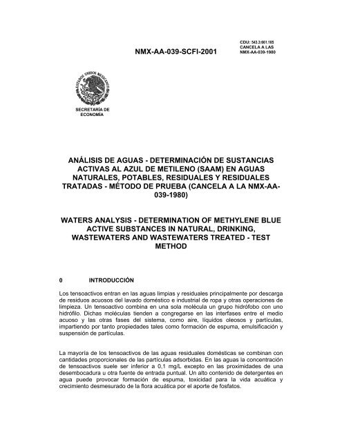 NMX-AA-039-SCFI-2001 ANÁLISIS DE AGUAS ... - CONAGUA