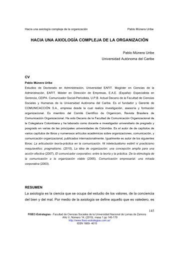 hacia una axiologÃ­a compleja de la organizaciÃ³n - cienciared