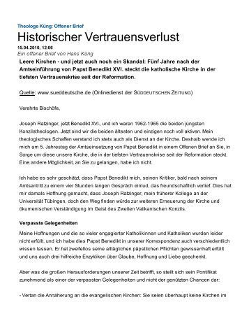 Offener Brief von Hans Küng zur Kirchenkrise