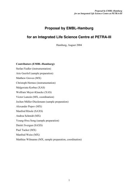 3. Proposal for an integrated life science SR  - EMBL Hamburg
