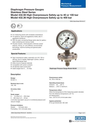 Diaphragm Pressure Gauges Stainless Steel ... - BKW Instruments