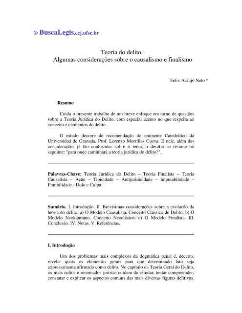 Teoria do delito. Algumas consideraÃ§Ãµes sobre o ... - BuscaLegis