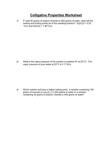Colligative Properties Worksheet