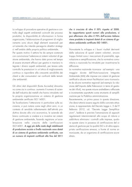 Rapporto Ambientale 2011 - Federacciai