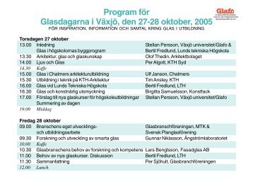 Program för Glasdagarna i Växjö, den 27-28 oktober, 2005 - Glafo