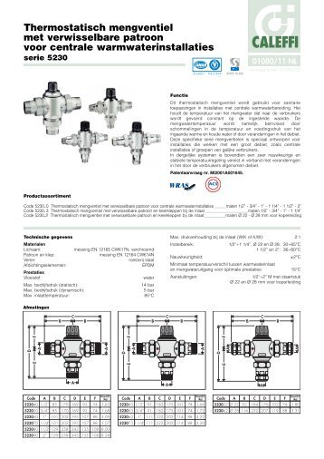 Thermostatisch mengventiel met verwisselbare patroon voor - Caleffi