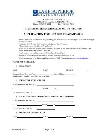 Application for Admission - Lake Superior State University