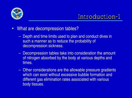 US Navy Decompression Tables and Procedures, Part One