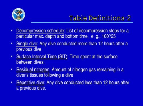 US Navy Decompression Tables and Procedures, Part One