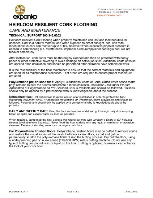 Heirloom Resilient Cork Flooring Care And Maintenance Expanko