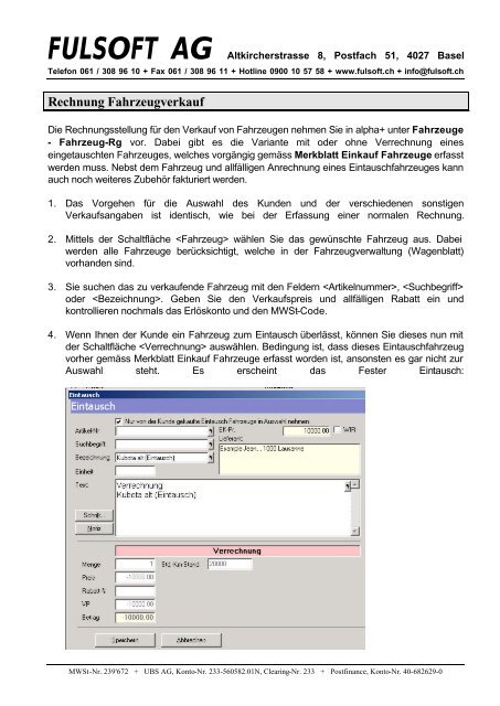 Rechnung Fahrzeugverkauf - Fulsoft AG