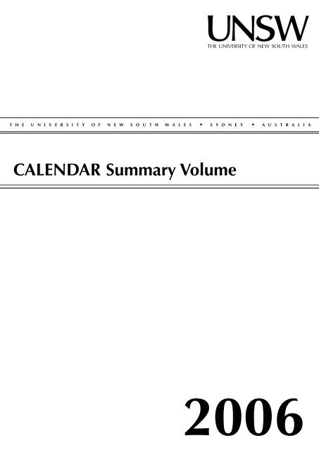 CALENDAR Summary Volume - UNSW Handbook - University of ...