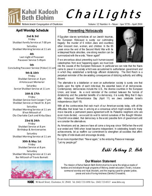 ChaiLights Newsletter April 2010.pub - Kahal Kadosh Beth Elohim