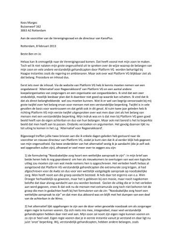 Bijlage agendapunt 2: brief Kees Marges - KansPlus