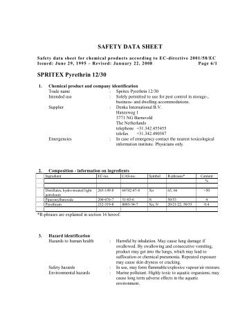 SAFETY DATA SHEET SPRITEX Pyrethrin 12/30 - Rentokil