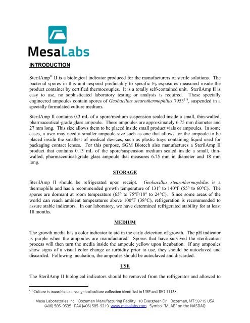 Technical Report: SterilAmpII - Mesa Labs