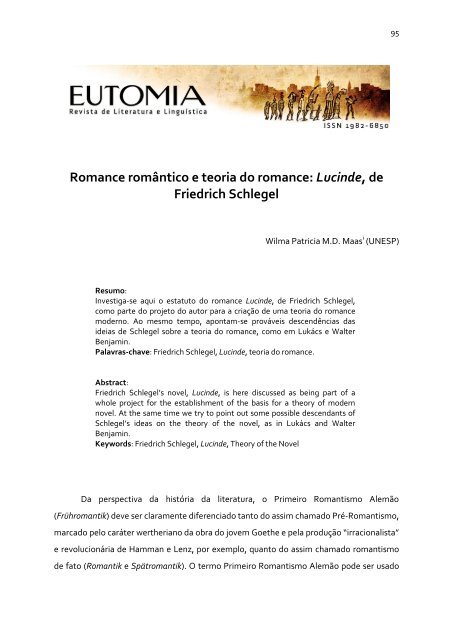 Romance romÃ¢ntico e teoria do romance: Lucinde, de ... - Eutomia
